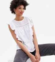 New Look White Broderie Frill Blouse